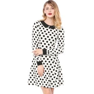 Super Cute White And Black Polka Dot Swing Dress
